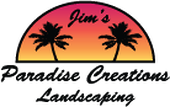 Jim's Paradise Creations Landscaping logo, a sunset over palm trees